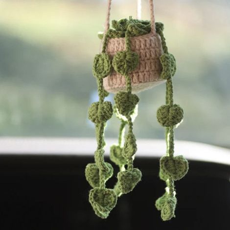 Gancho colgante para plantas para el coche, bonito gancho para el espejo retrovisor, accesorio colgante para el coche, decoración hecha a mano para el interior del coche. (1/2)