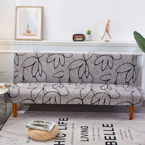 Housse de Canapé sans Accoudoir 3 Places Extensible Universel Lavable Couverture pour Canapé-lit Ajustable Housse Protection,Fleur Grise（160190cm） (1/5)