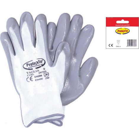 GUANTI DA LAVORO IN POLIESTERE CON PALMO RICOPERTO IN NITRILE GRIGIO- - tg.S misura 7 - 12 blister EXCEL