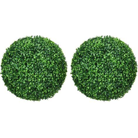Ensemble de 2 boules de buis artificielles avec protection UV, utilisables en intérieur et en extérieur, couleur verte (1/5)