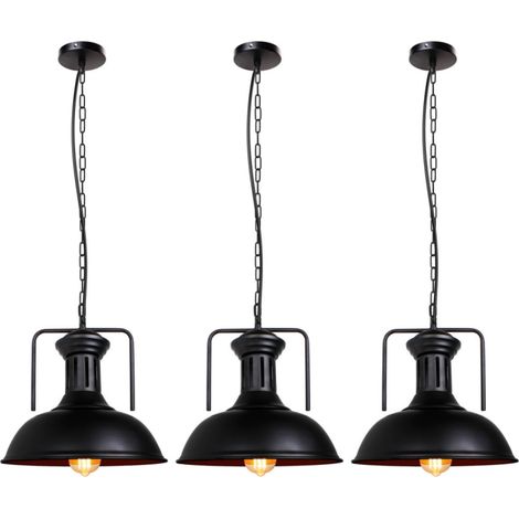 3 Piezas Lámpara Colgante con Pantalla de Metal E27 Lámpara de Techo Vintage para Dormitorio Sala de Estar Loft Bar Negro (1/5)