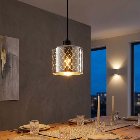 Lampada a sospensione a LED per soggiorno, metallo nero, vetro, cromata, H 120 cm (1/5)