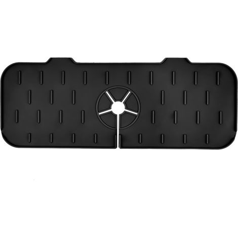 Bonnet d'évier en silicone réutilisable, tapis anti-éclaboussures noir pour cuisine et salle de bain, collecteur d'eau (32x22cm) (1/5)