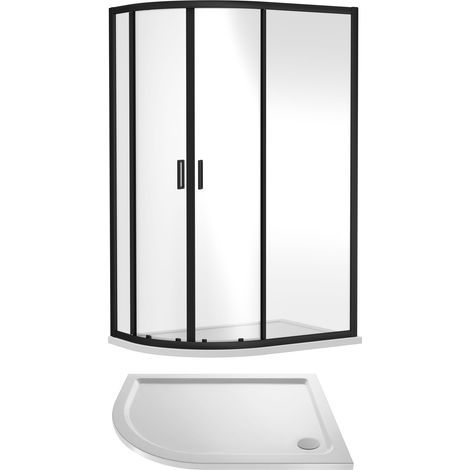 Balterley Left Hand Offset Quadrant Shower Suite with 6mm Safety Glass Enclosure & 1200 x 800mm Tray in Matt Black Frame