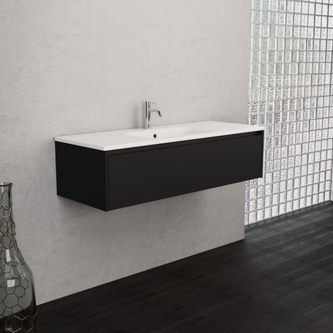 Inda - Badezimmerschrank 1 Schublade B.120 mit mattiertem Waschbecken / Mattschwarz - Smeraldo (1/5)