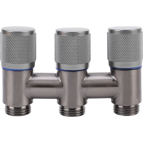 Robinet 1 entrée 3 sorties, filetage mâle G1/2, en acier inoxydable, répartiteur d'eau 3 voies pour WC, lave-linge, évier de cuisine, gris anthracite (1/5)