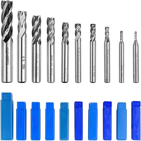 Lot de 10 Foret à 4 Fraise en Bout, Fraises à Queue en Acier Haute Vitesse, Ensemble de Forets à Tige Droite HSS CNC, pour Bois, Aluminium, Acier et Titane, 2/3/4/5/6/7/8/9/10/12mm (1/5)