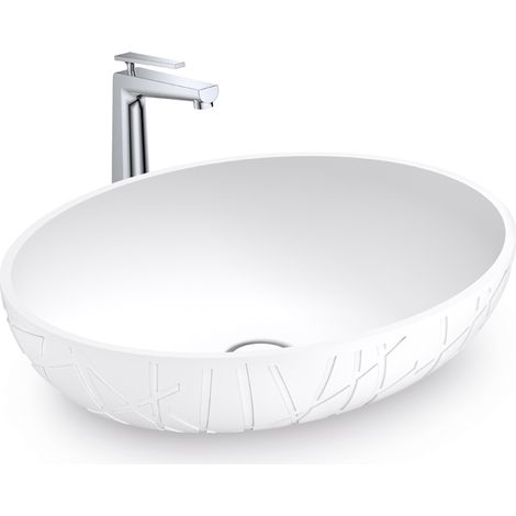 Design Aufsatzwaschbecken Bernstein LEO Mineralguss Weiß matt 50x40x12cm ohne Ablaufgarnitur