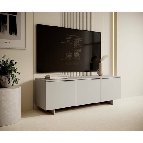 Mueble de TV Matenano, aparador de salón con tres puertas batientes, elevado del suelo, 150x42 h55 cm, beige (1/4)