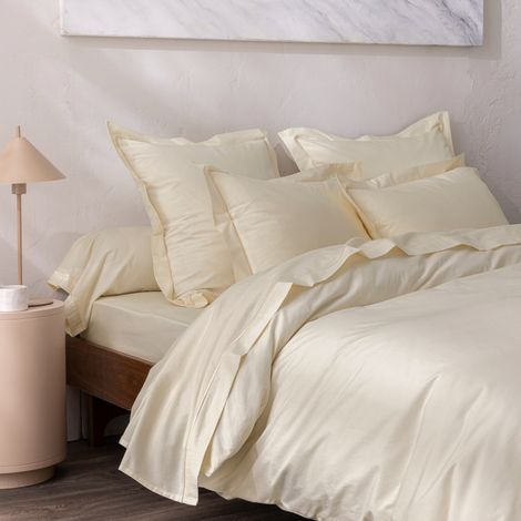 Parure de draps 4 pièces percale de coton peigné "Julian" pour lit 140 x 190 cm Coton Pur - Julian Ivoire - (1/5)