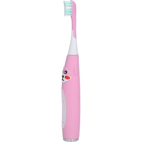 Brosse à dents électrique sonique pour enfants avec minuterie intelligente, forme cartoon, poils souples, étanche IPX7, recharge USB, pour enfants de 4 ans et plus - Rose