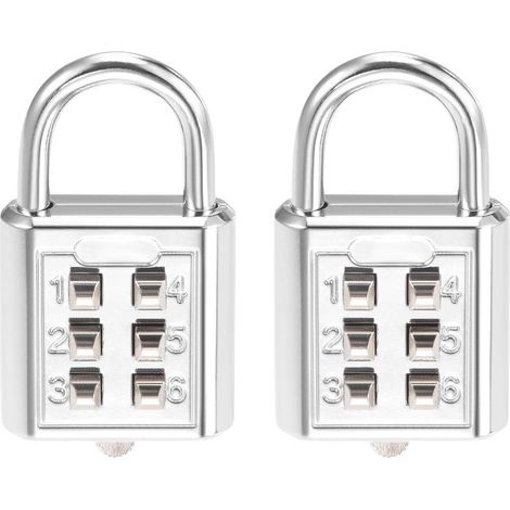 Cadenas à combinaison à 6 chiffres avec bouton-poussoir, couleur argentée, pour armoire ou boîte à outils (lot de 2).