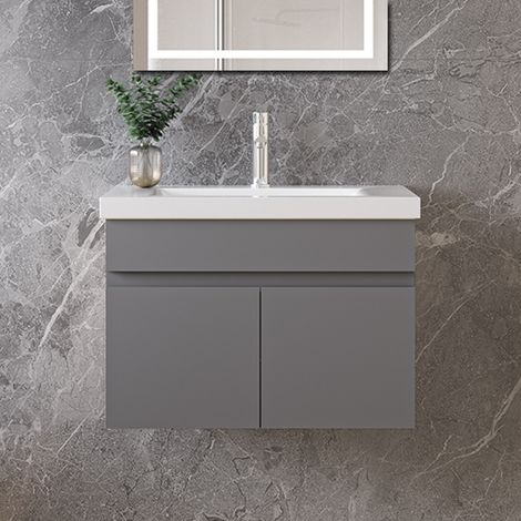 AICA Bathroom 590x385x400mm Wall-mounted Vanity Unit,Matte Anthracite MDF Double-door,Detachable Soft Close + Thick Ceramic Basin
