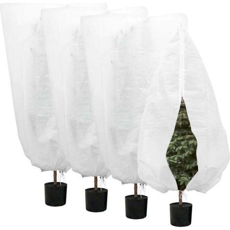 Lot de 4 housses hivernales pour plantes extérieur 100x120 cm. avec cordon et zip. réutilisables (1/4)