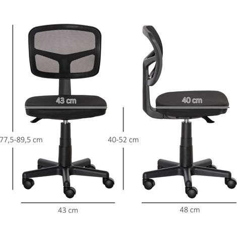 Sedia da ufficio ergonomica senza braccioli, altezza regolabile 40-52 cm, girevole, nera HAVRYA (1/4)