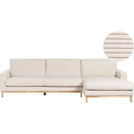 Left Hand Corner Sofa Light Beige Jumbo Cord Upholstery Wooden Legs Stylish SIGGARD