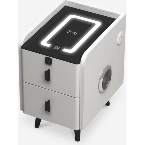 Weißer Nachttisch mit LED-Licht und kabelloser Ladefunktion Tainy