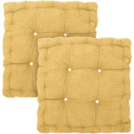 Garden Outdoor Chair Cushions, Set of 2, 40 x 40 cm, Thick Cotton Chair Cushions, Padded Chair Cushions for Indoor and Outdoor Use, Yellow (1/5)