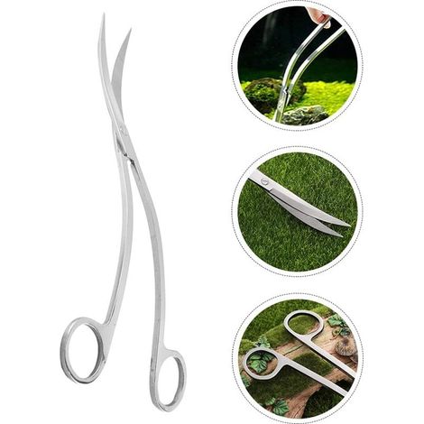 QAZQA Outils de nettoyage de plantes aquatiques de réservoir de poissons d'aquarium professionnel longue pince à ciseaux en acier inoxydable ciseaux incurvés à vague