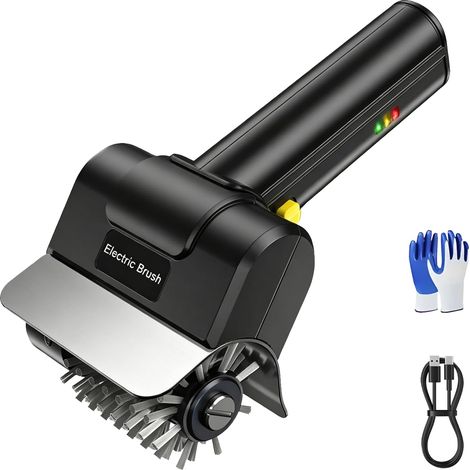 Brosse électrique pour Barbecue,Brosse Electrique Barbecue,Brosse de Nettoyage de Gril sans Fil avec Gant et Brosse,Moteur de 300 W,Rechargeable Nettoyeur de BBQ pour Grilles de Barbecues (Noir)