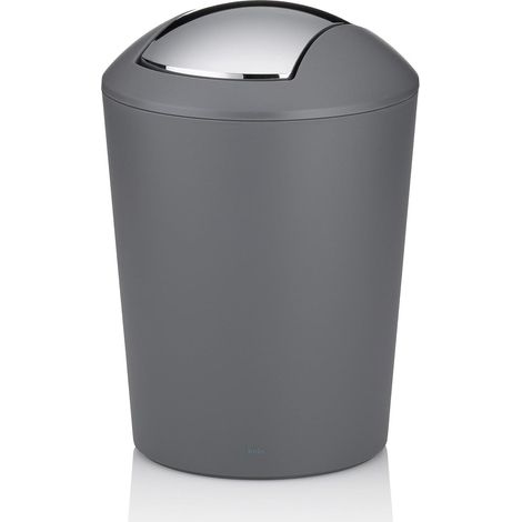 Seau à couvercle basculant gris, seau à cosmétique 5l avec couvercle basculant, plastique, poubelle salle de bain gris mat (1/5)