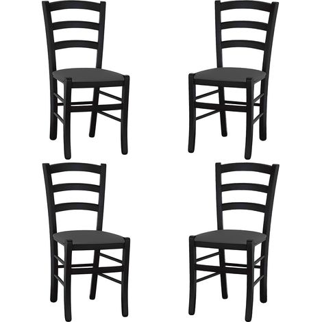 Sedia da sala da pranzo legno venezia nero sedile imbottito grigio antracite x 4 (1/5)