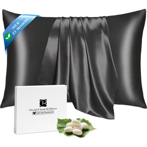 Housse de coussin 30 x 50 cm, housse de coussin pour cheveux et cheveux avec fermeture éclair verstecktem, côté Seiten Seide, taie d'oreiller Maulbeerseide 30 x 50, 1 pièce, noir