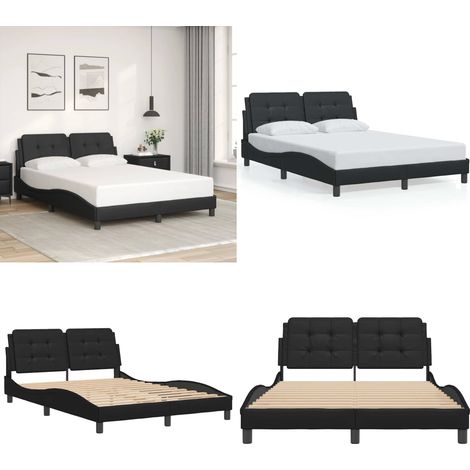 Bettgestell mit Kopfteil Schwarz 140x200 cm Kunstleder - Bettsofa - Schlafzimmermöbel - Boxspringbetten - Doppelbett - Schwarzes Bett - Home & Living (1/5)