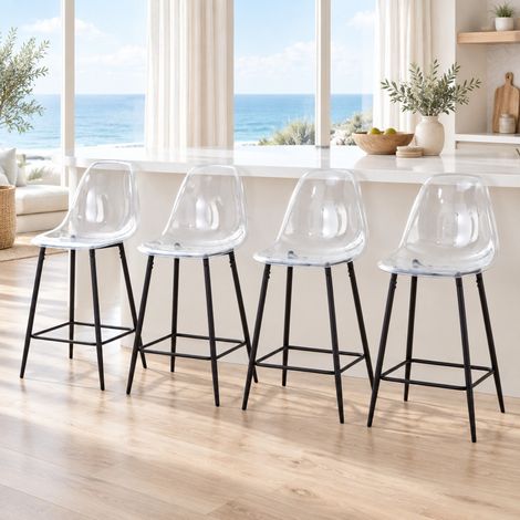 DESMIU Tabouret de bar avec repose-pieds, assise transparente et structure métallique, en plastique, noir, 68.5 × 48.0 × 47.0 cm (1/5)
