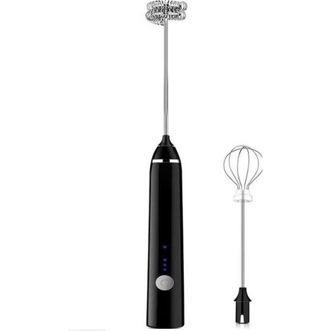1 Fouet à Café Électrique,Rechargeable USB,3 Vitesses,Fouet Acier Inoxydable,Lait Cappuccino Chocolat,Oeufs,Noir (1/5)