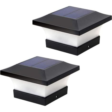 2 Pcs Solaire Post Lumières Décoratif LED Pilier Colonne Lampe Clôture Paysage Carré Casquette Lumière pour Jardin Patio Cour (Noir 3 W 6000 K Lumière Blanche) (1/4)