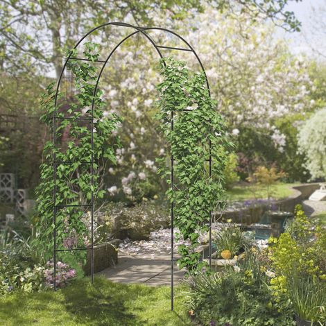 Outsunny Gartenbogen, Rosenbogen, Rankbogen, Rosenspalier Metall, schwarz, 1,40 x 0,40 x 2,40 m