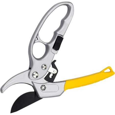 Sécateur de Jardin 20.5cm, Sécateur à Crémaillère de Jardinage avec Poignée en Caoutchouc pour Couper des Tiges et des Branches - Ø20 mm, Jaune (1/5)