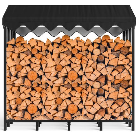 Étagère à bois de chauffage extérieure en métal - 185 x 70 x 185 cm - Capacité de maintien : 2,4 m³/3,5 SRM - Abri en bois d'extérieur - Avec housse de protection (1/5)