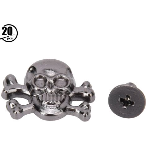 Lot de 20 rivets gothiques crâne punk 15mm avec os, ornements DIY pour bagages, tête squelette couleur pistolet (1/5)