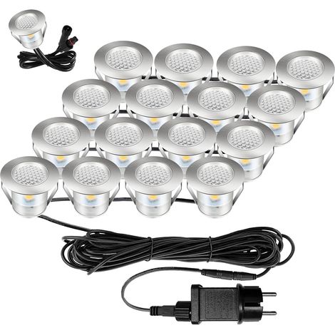 Lot de 16 spot encastrable exterieur Blanc chaud mini spot led IP67 étanche Convient pour spot escalier l'extérieur intérieur Pont en bois Piscine Terrasse en bois Jardin (1/5)