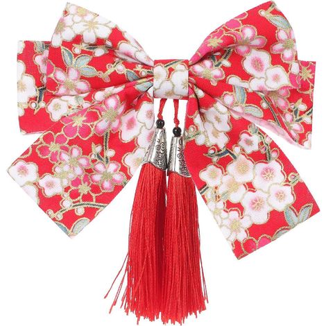Pince à cheveux japonaise avec nœud papillon et pompon, décoration de cheveux japonaise pour femmes et filles-13x12.5cm (1/3)