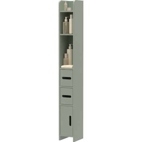 Armoire WC Étroite 120 cm, Rangement Mural Toilettes, Multi-Tablettes, Teinte Vert Clair, pour la Maison et l'Intérieur (1/5)