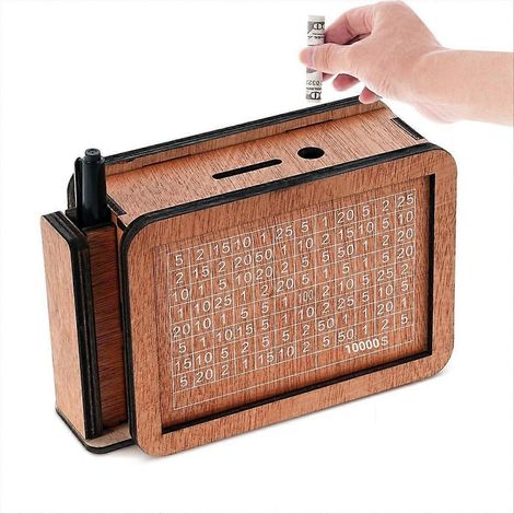 Tirelire en bois avec coffre-fort intégré, tirelire en bois E (1/5)