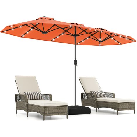 Parasol de Jardin Exterieur 4 x 2,1 M avec 36 LED Solaires, Grand Parasol Rectangulaire avec Manivelle, Base, Sacs de Sable et 12 Baleines, Orange (1/5)
