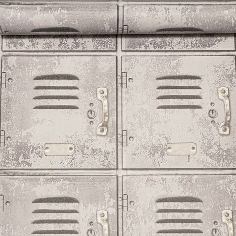 Graham & Brown Superfresco Easy Grey Metal Effect Lockers Textured Wallpaper (1/3)