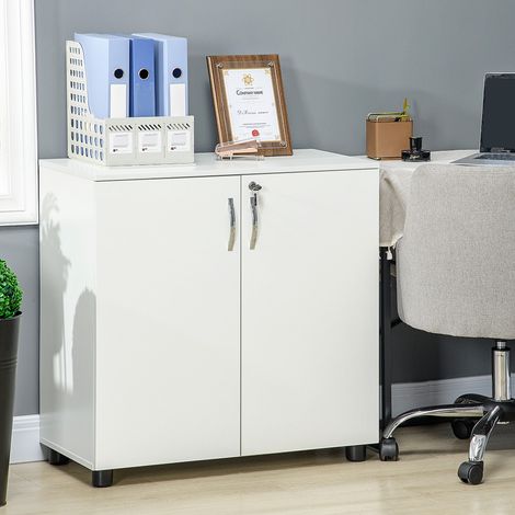 Armoire pour documents avec serrure, meuble de bureau avec 2 portes et 2 étagères, meuble de rangement multi-usage avec poignée en alliage d'aluminium, pour maison ou bureau, 80x40x80 cm, blanc (1/5)