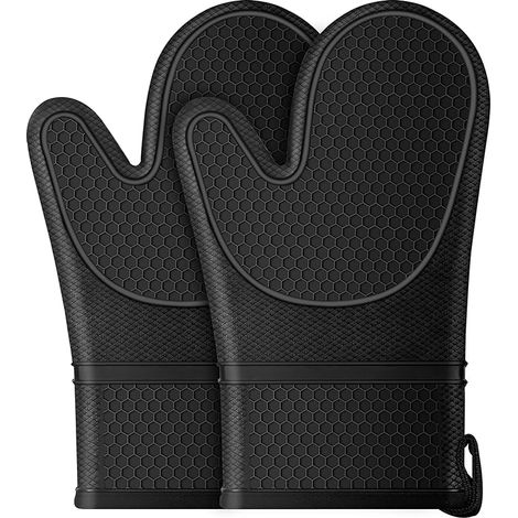 Ofenfeste Handschuhe, rutschfeste Silikon-Küchenhandschuhe, hitzebeständige Handschuhe bis 500°F, doppellagige schwarze Küchenhandschuhe, geeignet zum Kochen, Backen und Grillen.
