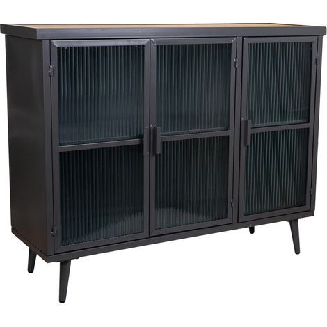 Aparador de metal y madera negro 102x33x79,5