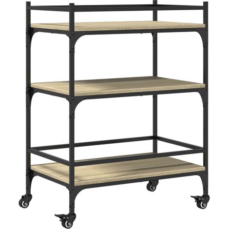 Chariot de cuisine,Chariot de Service,Desserte Cuisine chêne sonoma 65x40x86,5 cm bois d'ingénierie CFW42738 (1/5)