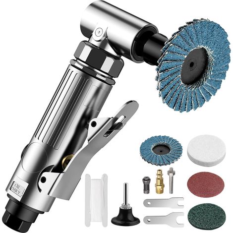 Pneumatic Angle Grinder 1/4" 90psi (6.35 Bar) 20,000 RPM with 4 Different Discs 2 Chucks 3mm/6mm for Preparing Surfaces for Soldering Polishing and Grinding Bodywork Polishing (1/5)