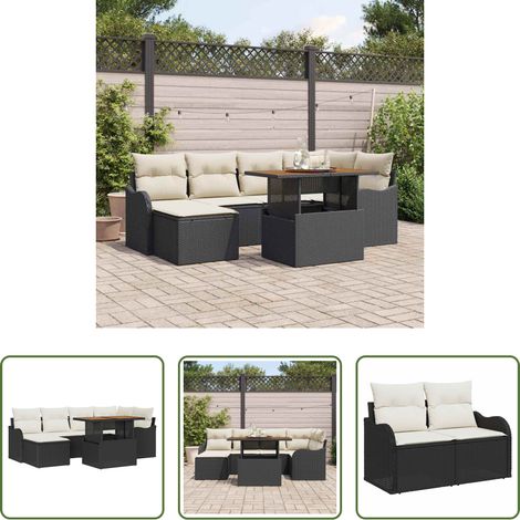 Gartentisch - Garten-Sofa-Set mit Kissen 7 pcs Schwarz und Creme (1/5)
