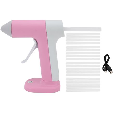 Machine à colle chaude sans fil, anti-goutte, rechargeable par USB, avec 30 bâtons de colle et arrêt automatique, idéale pour les loisirs créatifs (rose). (1/5)