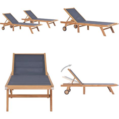 Chaises longues pliables et roulettes lot de 2 Teck textilène - Chaise Longue - Transat - Mobilier De Jardin - Salon De Jardin - Deck - Home & Living (1/5)