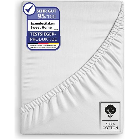 Jersey Spannbettlaken Spannbetttuch 100% Baumwolle Bettlaken Betttuch 135GSM Weiß 160x200cm